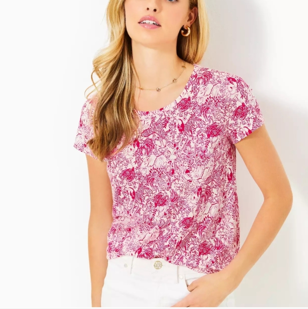 Lilly Pulitzer Etta Scoop Neck Sz Lg Raspberry Rouge Animal Magnetism